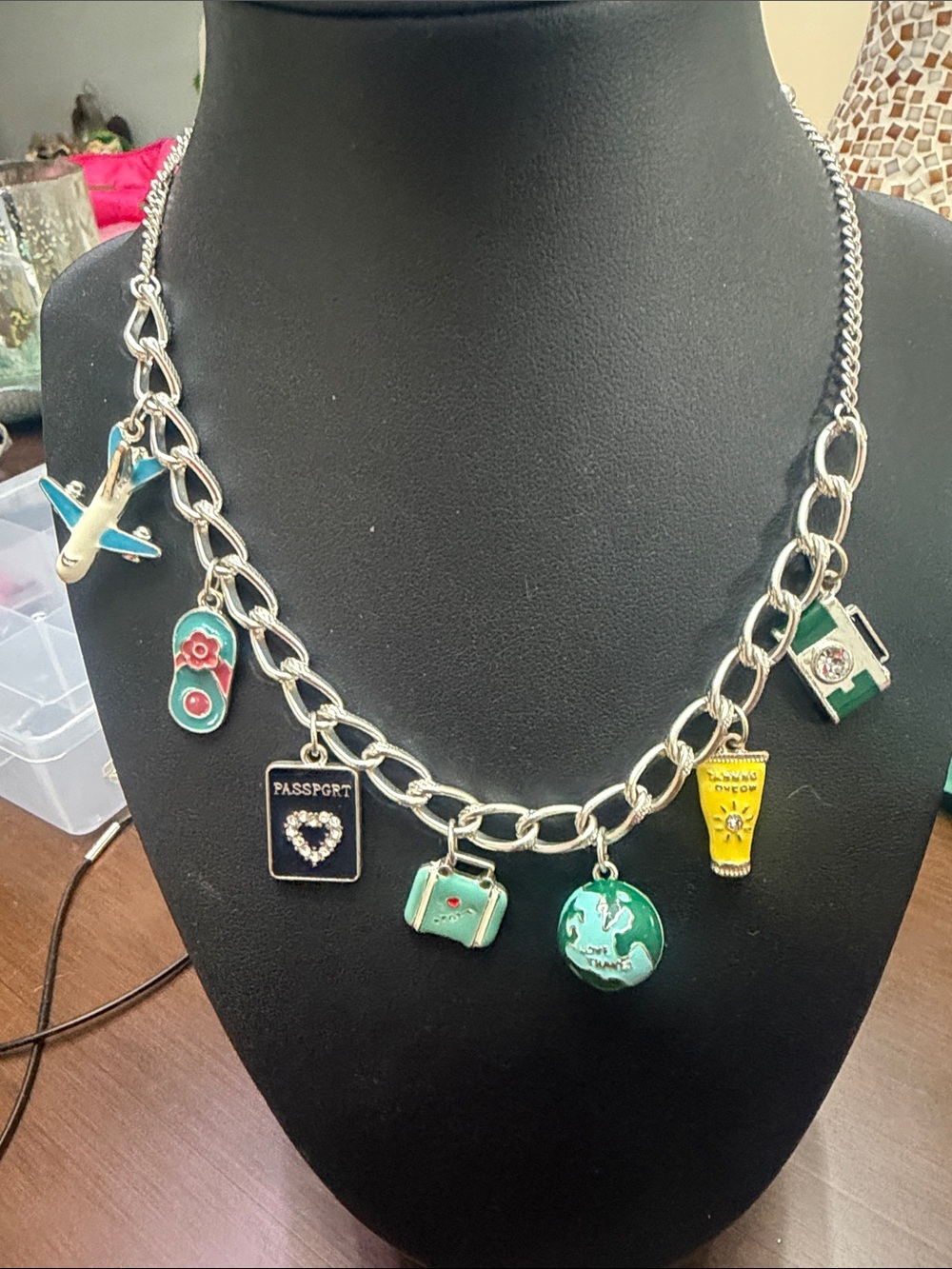 Travel Charm Necklace in Teal and Silver - Unbranded